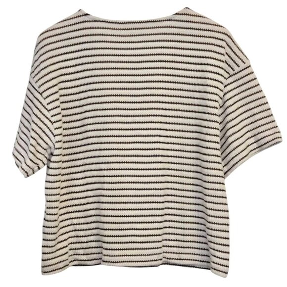 Madewell Textured Stripe Boxy Knit Top Cream Brown Size Medium - Picture 6 of 6